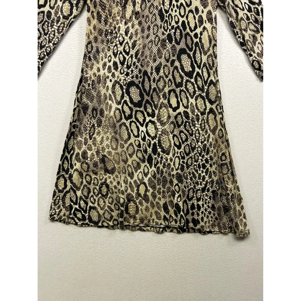 Mob Wife Indie Sleaze Cupio Womens Med Brown Animal Print 3/4 Sleeve‎ Mini Dress